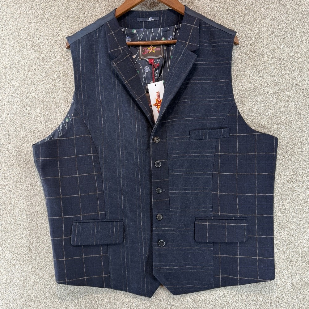 Joe Browns Men's Waistcoat Blue Pinstripe Plaid Pattern Floral Print Lined - 48